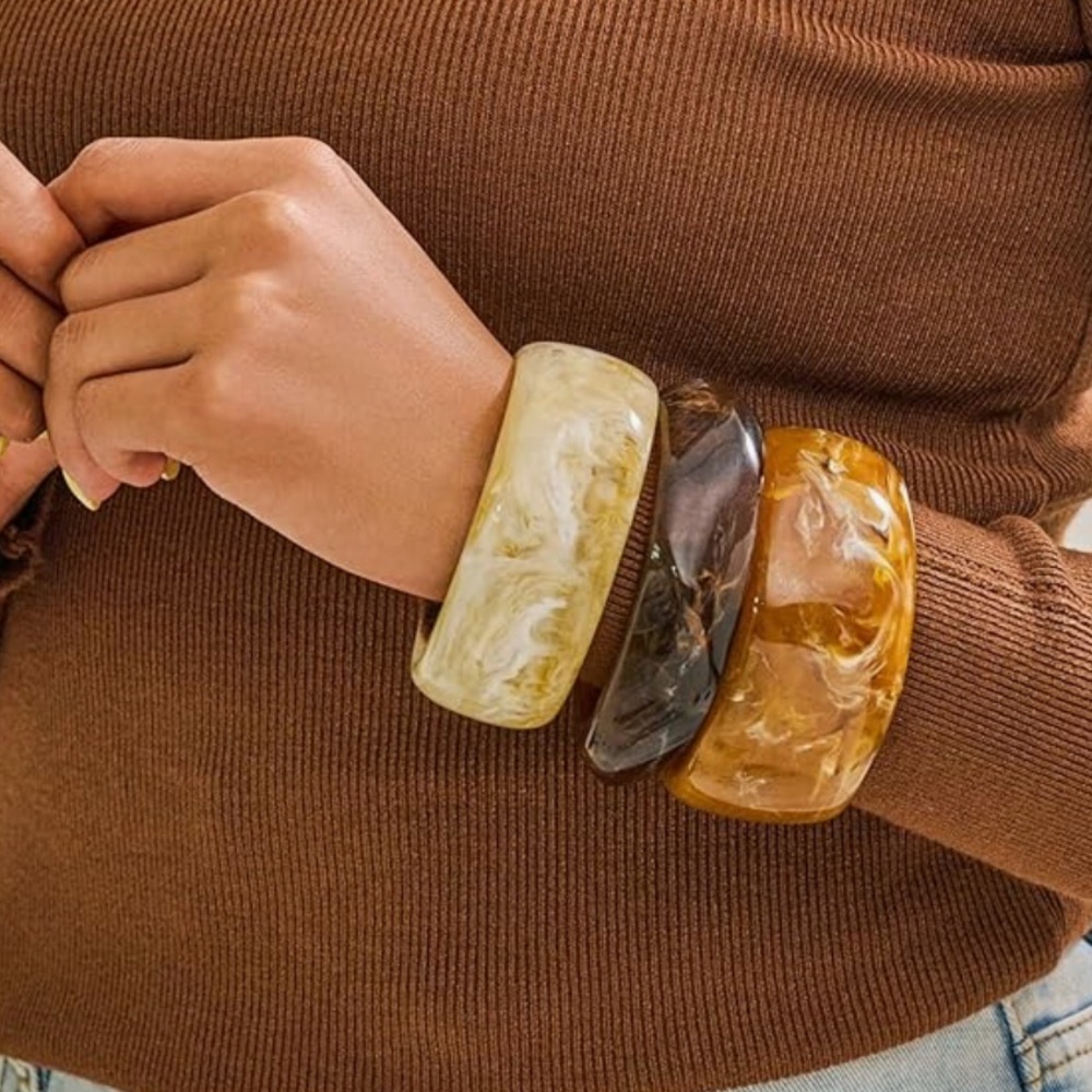 Acrylic Resin Bracelet Set - Trendy Fall Chunky Bangle Bracelets Fashion - Picture 3 of 5